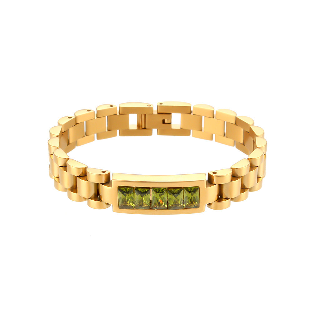 Fashionable Geometric Stainless Steel Plated Bracelet with Zirconia Accents for Women Adjustable Watch Band Jewelry