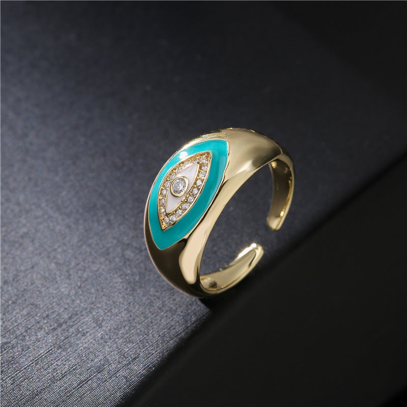 Geometric Drip Oil Gold Plated Brass Ring with Cubic Zirconia for Women