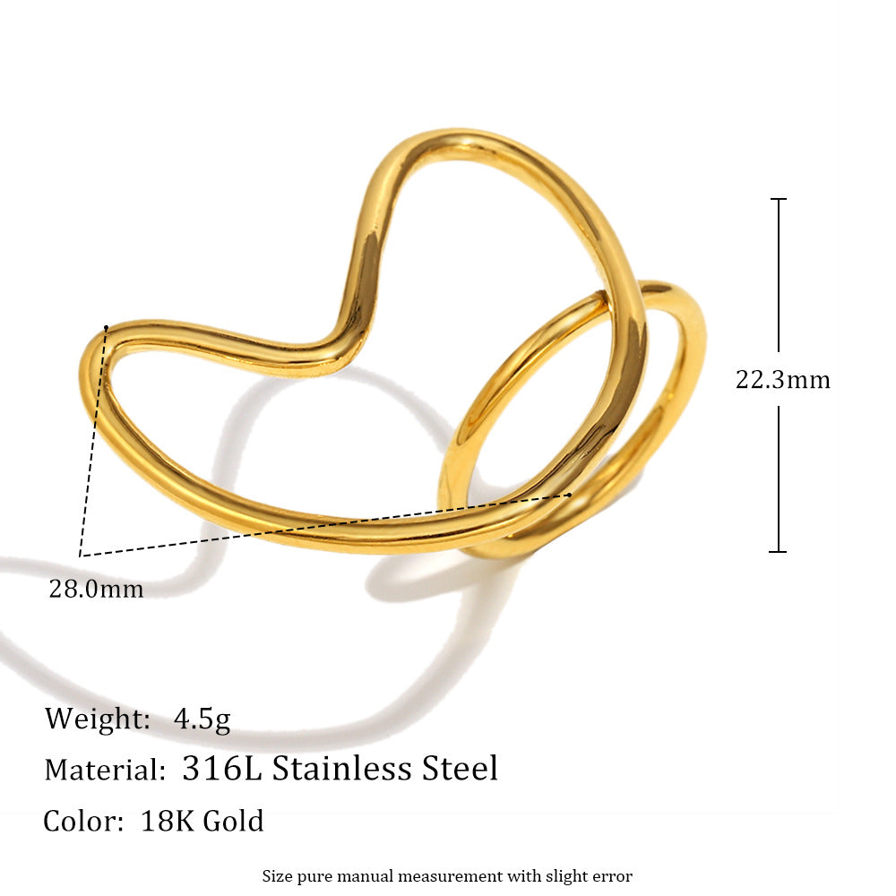 Minimalist Heart-Shaped Stainless Steel Ring with 18K Gold Plating for Women