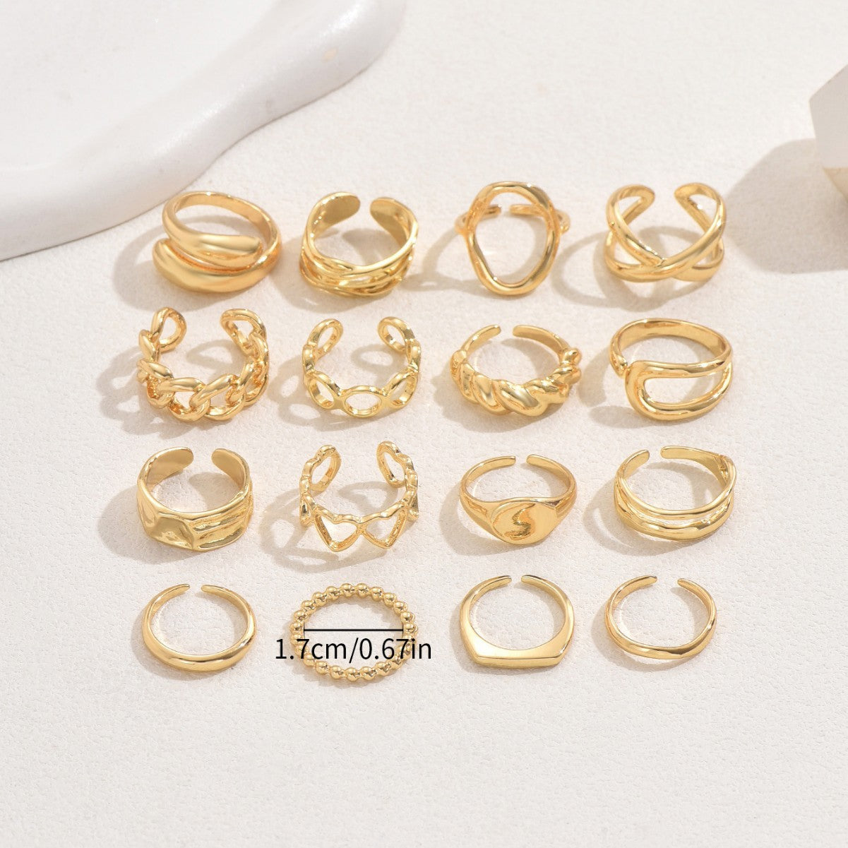 Conjunto de anillos abiertos minimalistas con forma de corazón geométrico para mujer, chapados en aleación de zinc con acabado de lujo