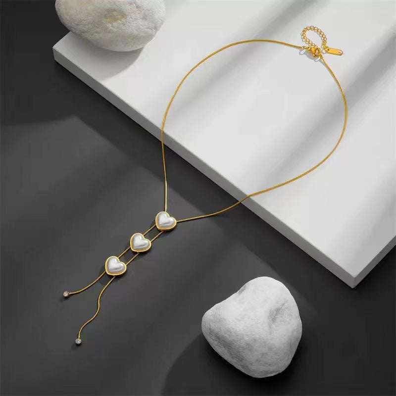 Minimalist Sweet Elegant Heart Titanium Steel Plated Tassel Necklace for Unisex