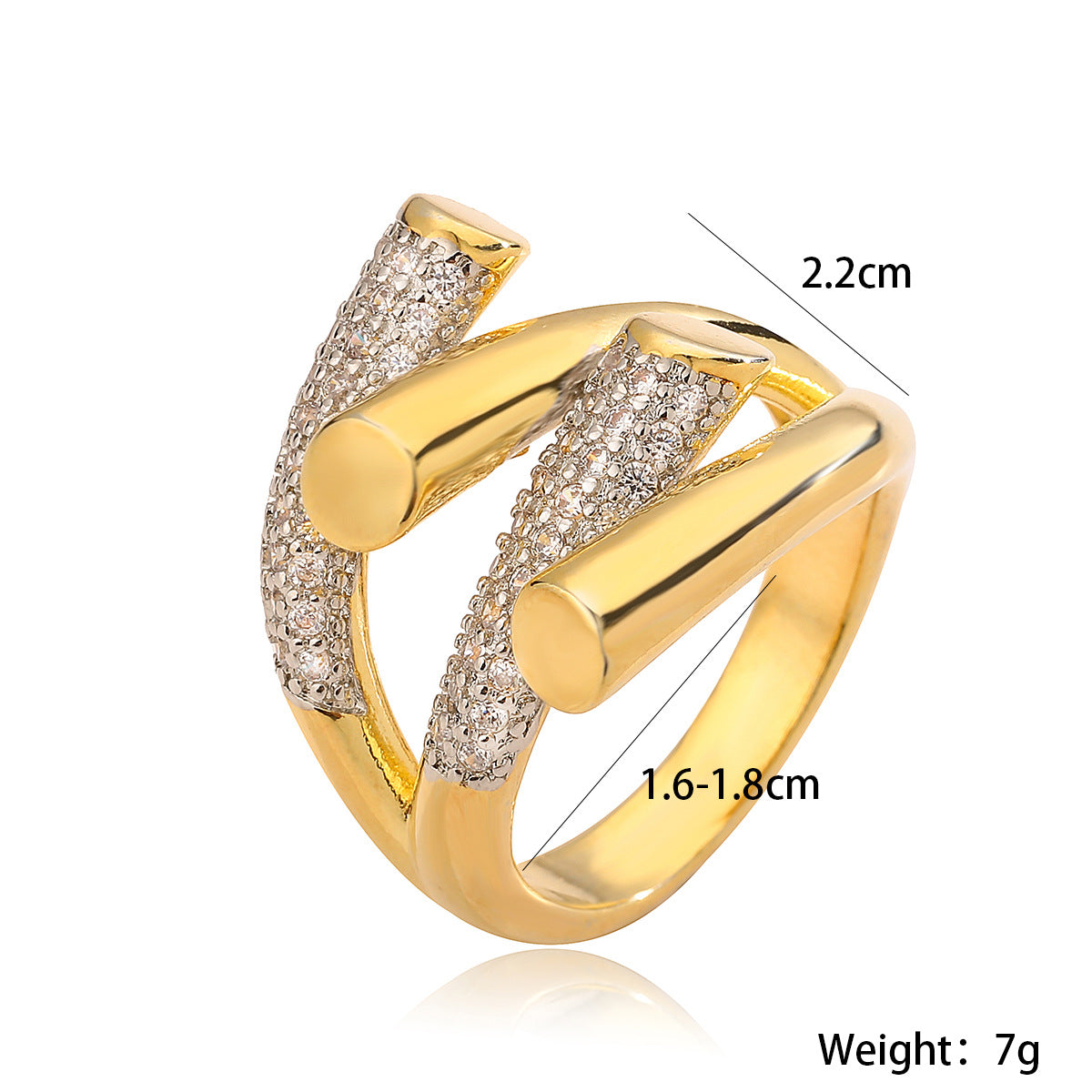 Fashionable Irregular Geometric Ring for Women in Copper with Micro-Pave Zirconia Plating
