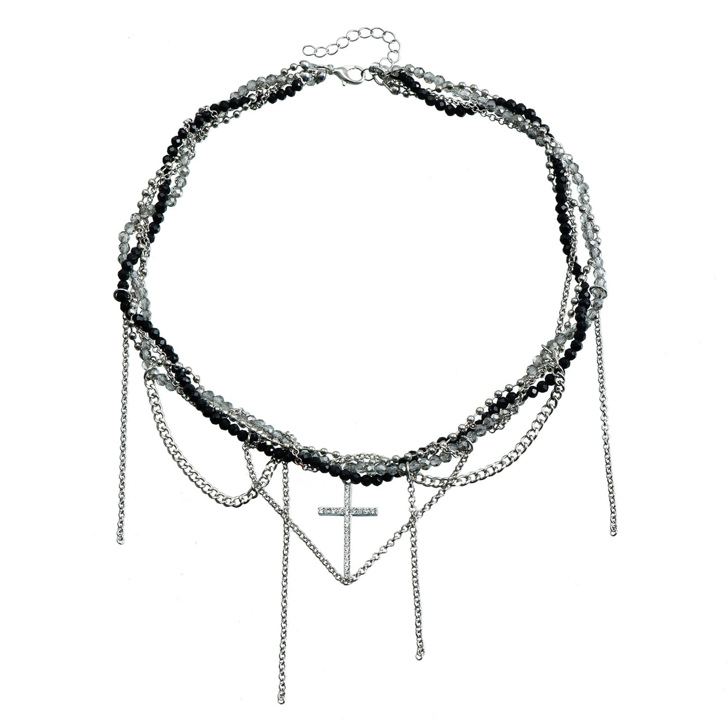 Fashionable Cross Pendant Snake Chain Necklace with Rhinestone Inlay in Alloy with Plating Finish for Women