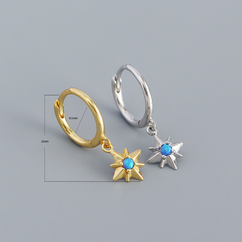 Sweet Geometric Star 925 Sterling Silver Inlaid Opal Earrings