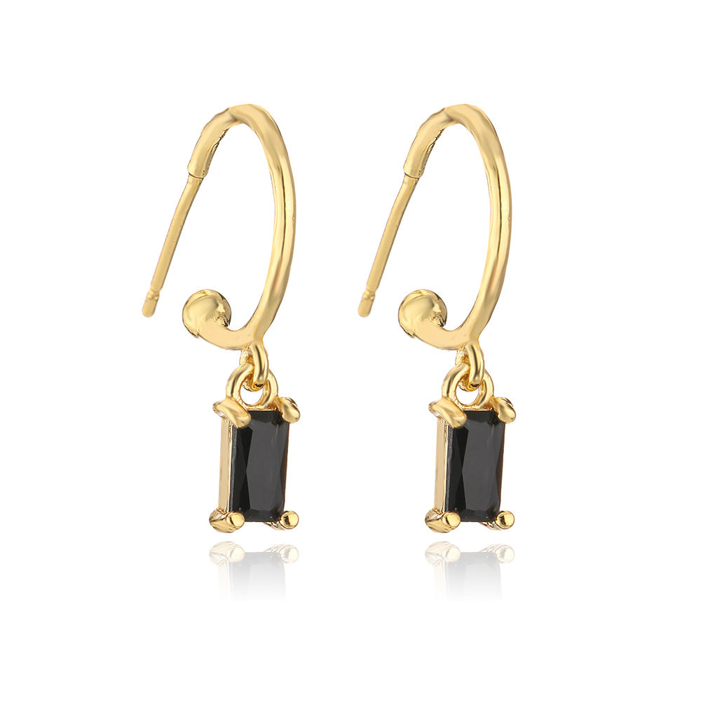 Minimalist Geometric Copper Earrings with Real Gold Plating and Cubic Zirconia Accents for Women