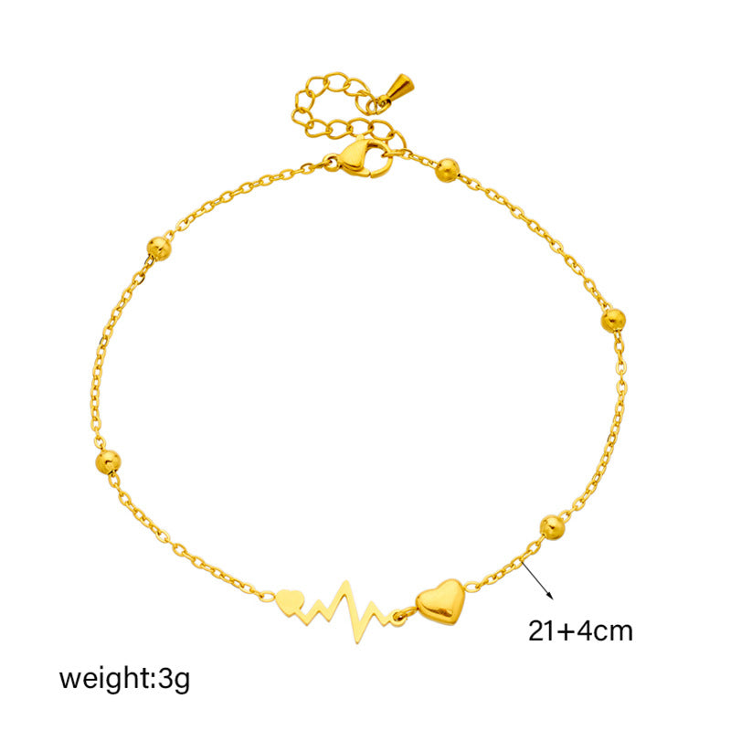 Minimalist Geometric Stainless Steel ECG Heart Anklet for Women