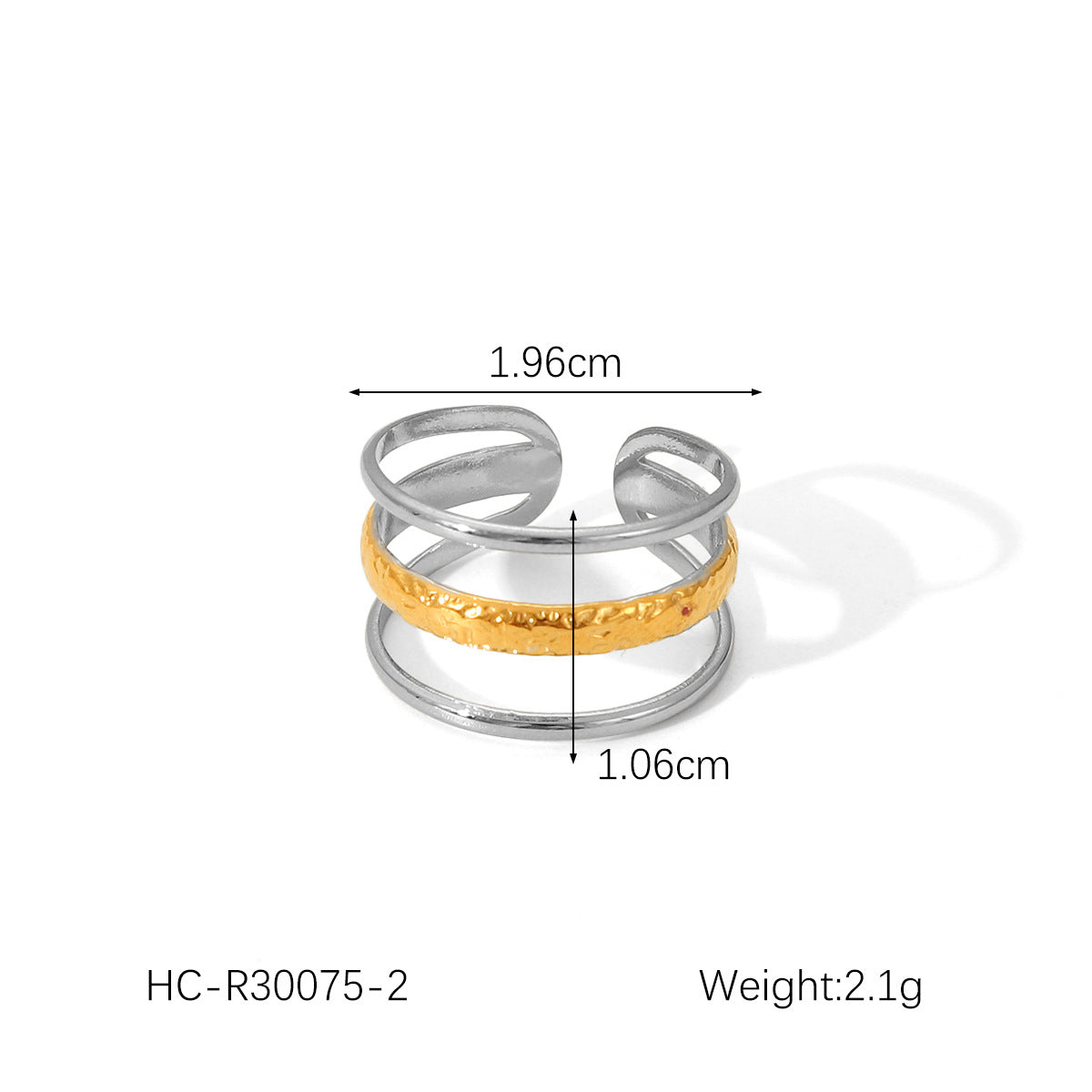 Minimalist Geometric Open Ring for Women in Titanium Steel with Plated Finish Adjustable Stackable Band