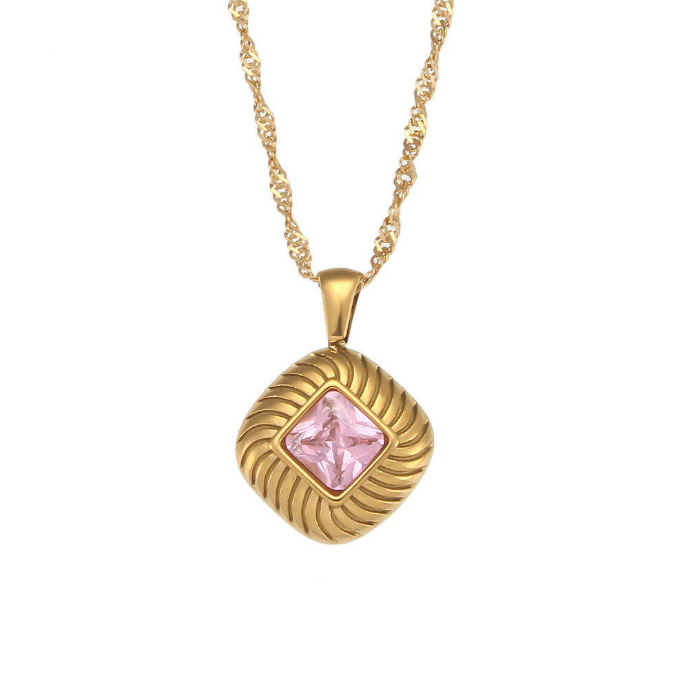 Collana con ciondolo in zircone a forma di rombo in acciaio inossidabile retrò minimalista da donna con finitura placcata