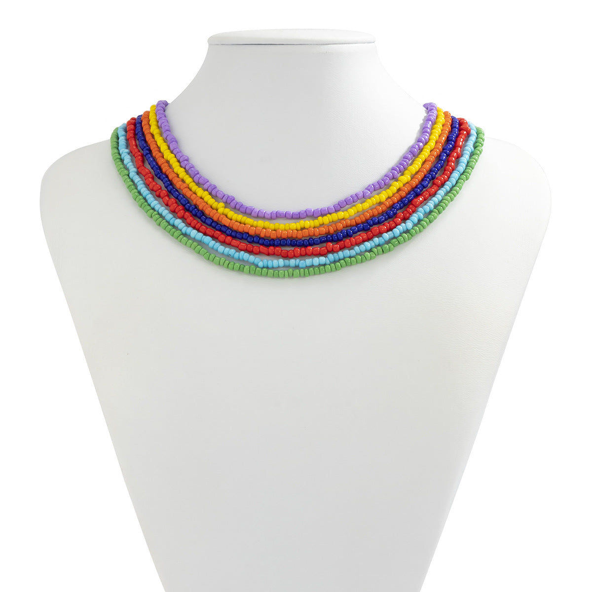 Juego de collar con cuentas Miyu trenzadas de colores arcoíris bohemio vintage con cuentas redondas geométricas para mujer