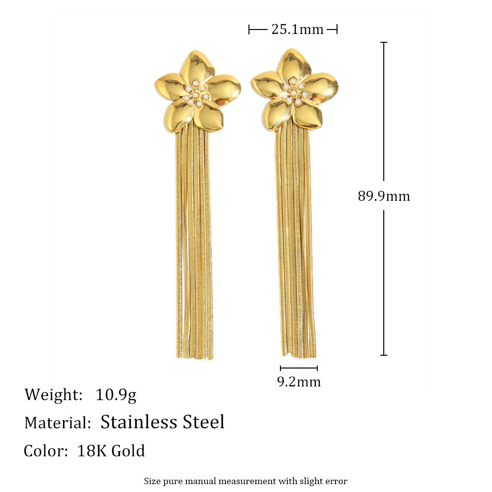 Fashionable OL Style Floral and Palm Tree Stud Earrings in Stainless Steel with 18K Gold Plating and Enamel Finish for Women