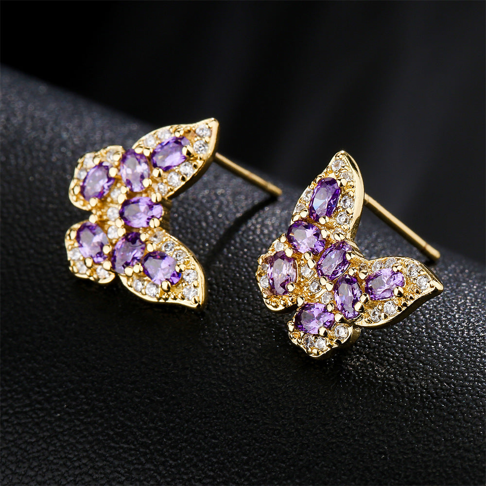 Butterfly-Shaped Copper Earrings with 18K Gold Plating and AAA Zirconia, Minimalist Modern Style Fashion Studs for Women