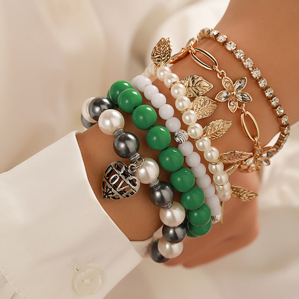 Bohemian Ethnic Floral Alloy Bracelet Set with Pearl Beads