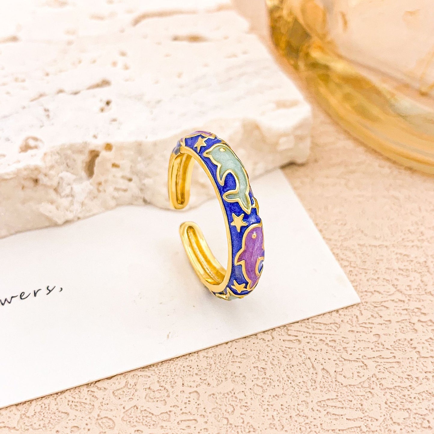Vintage Sweet Floral Enamel Drip Oil Plated Alloy Adjustable Ring for Women