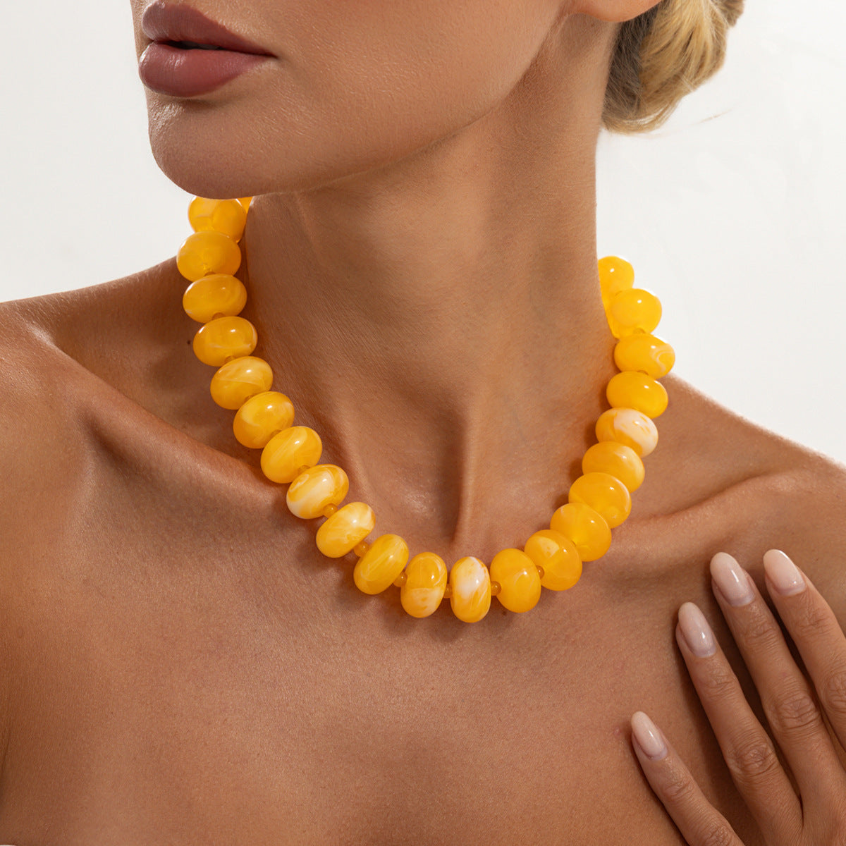 Bohemian Geometric Oval Gradient Resin Necklace for Women