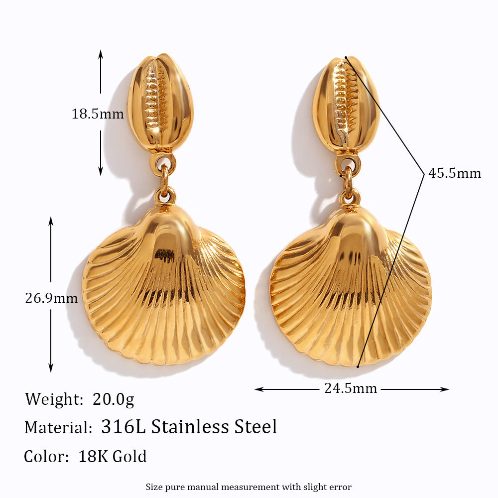 Fashion Minimalist Geometric Shell Earrings in Stainless Steel with 18K Gold Plating for Women