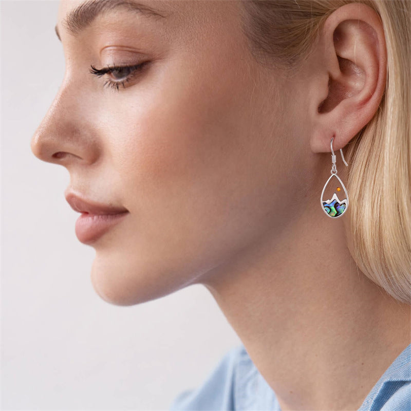Minimalist Mustard Seed Abalone Shell Hook Earrings for Women in Stainless Steel with Polished Finish