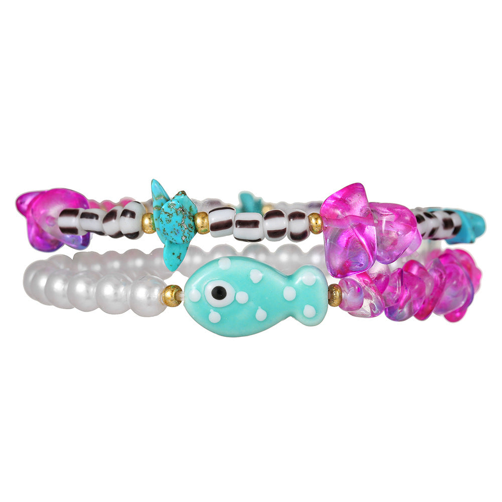 Sweet Geometric Ceramic Glass Fish Beaded Bracelet