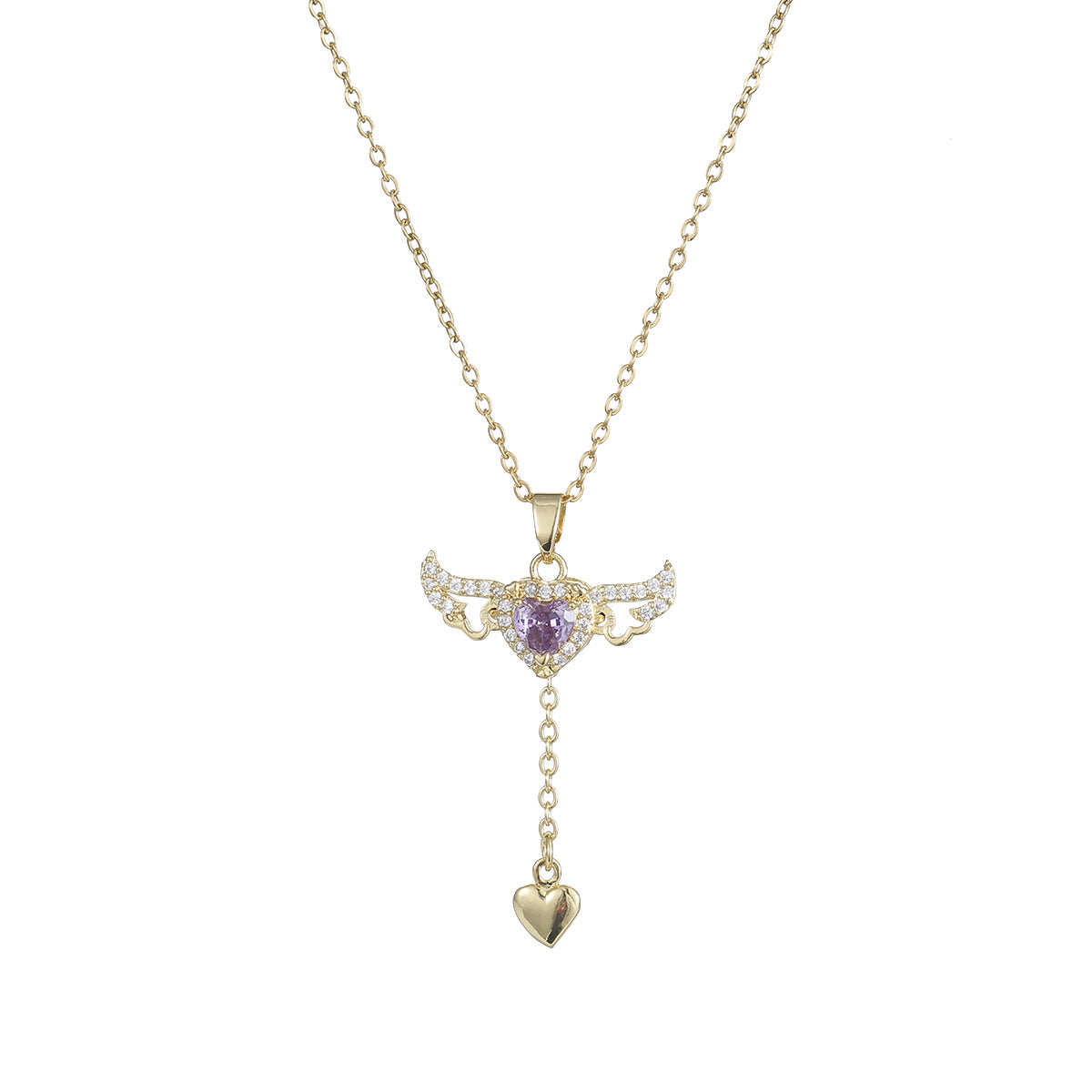 Collana di lusso in acciaio al titanio a forma di cuore con intarsio di strass e pendente a nappa da donna, catena sottile regolabile per clavicola