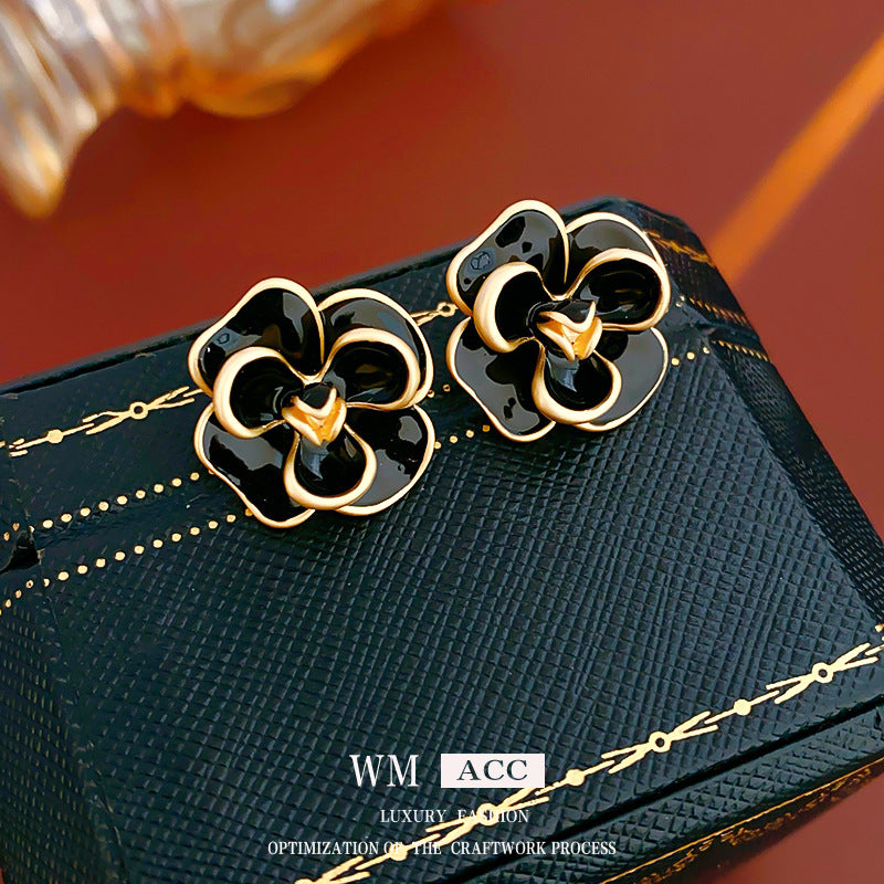 Chic French Vintage Floral and Geometric Earrings with Pearl Inlay in 925 Sterling Silver for Women
