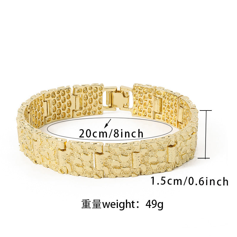 Hip-hop Streetwear Geometric Checkered Plated Zinc Alloy Cuff Bracelet for Men