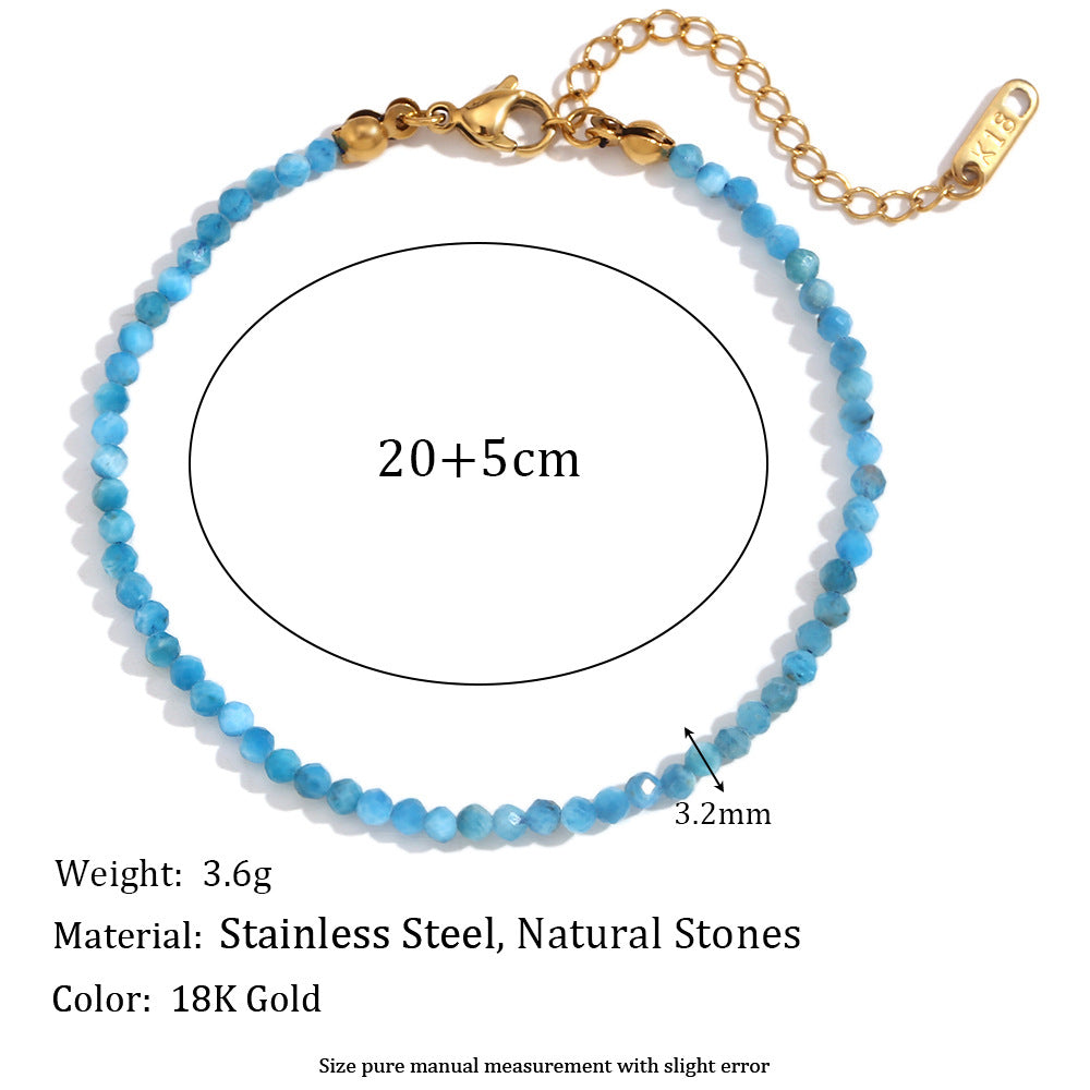 Collana alla caviglia da donna placcata oro 18 carati in acciaio inossidabile geometrico vintage con ciondoli in larimar e apatite
