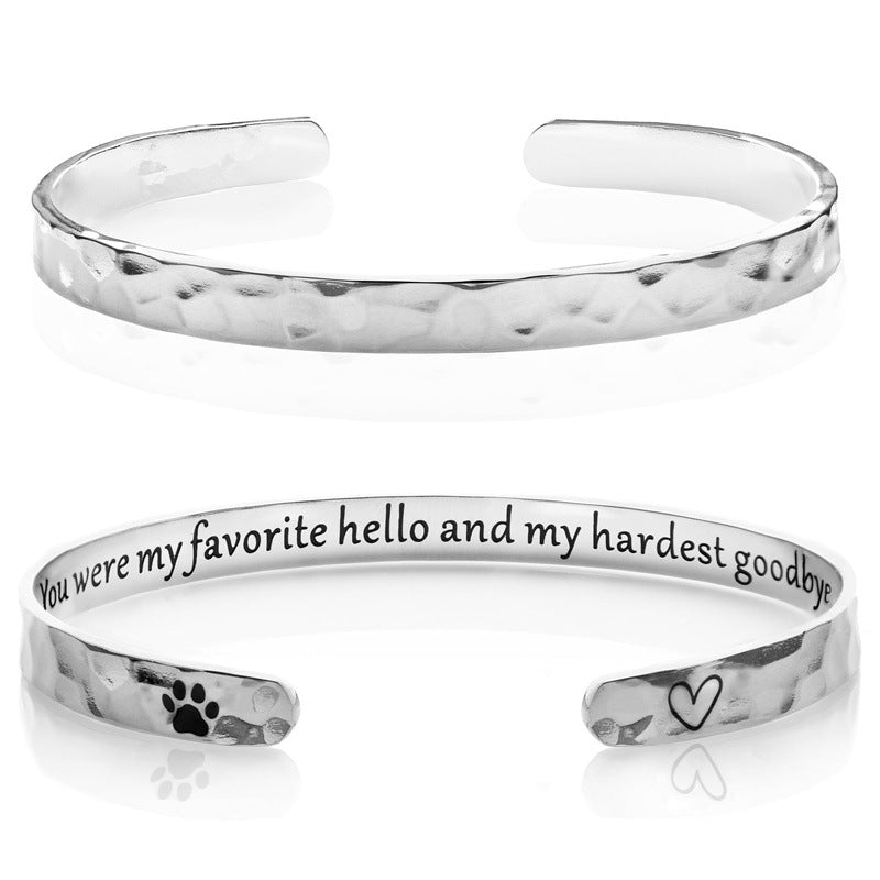 Minimalist Stainless Steel Engraved Open Moon Surface Textured Hammered Bracelet