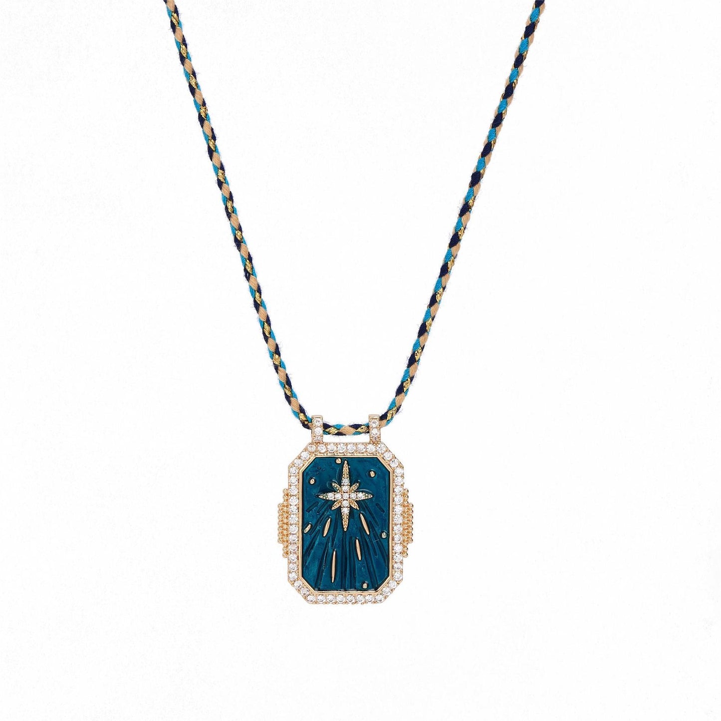 Collana con Ciondolo Tarocchi Bohemien Vintage con Motivi Sole Luna Stella e Cuore in Rame con Intarsio di Strass