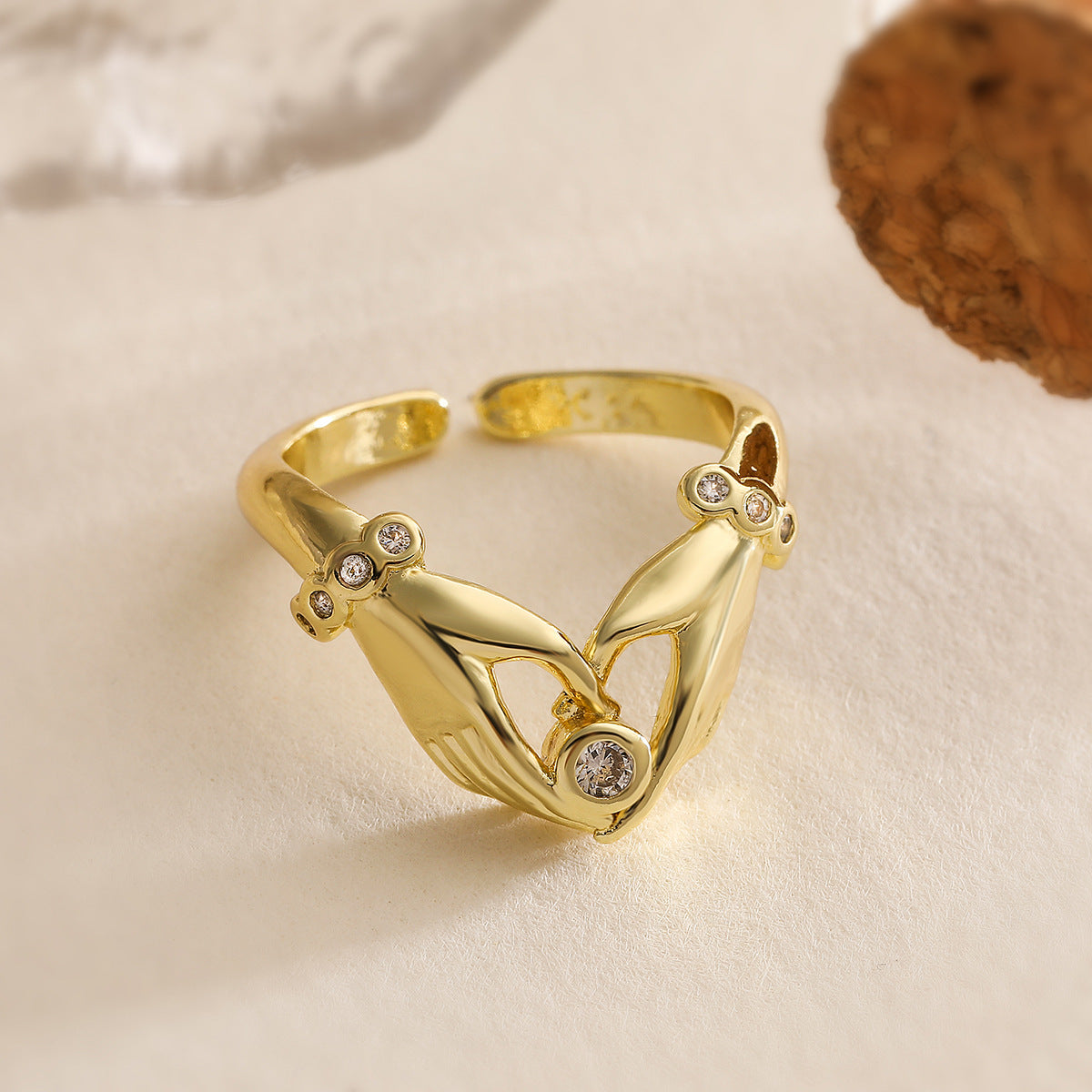 Anello da donna a cuore aperto irregolare geometrico in rame placcato oro 18 carati