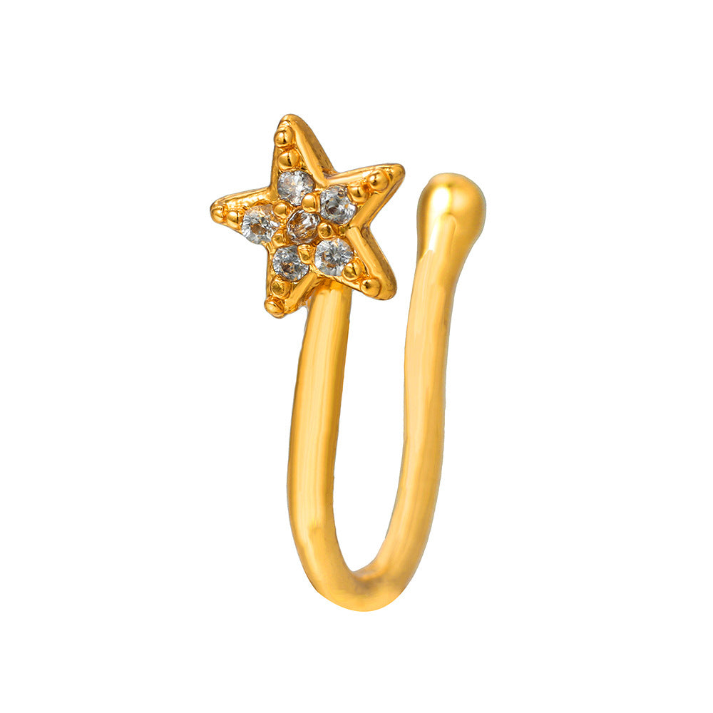 Minimalist Star Geometric Brass Cubic Zirconia Fake Nose Ring for Women