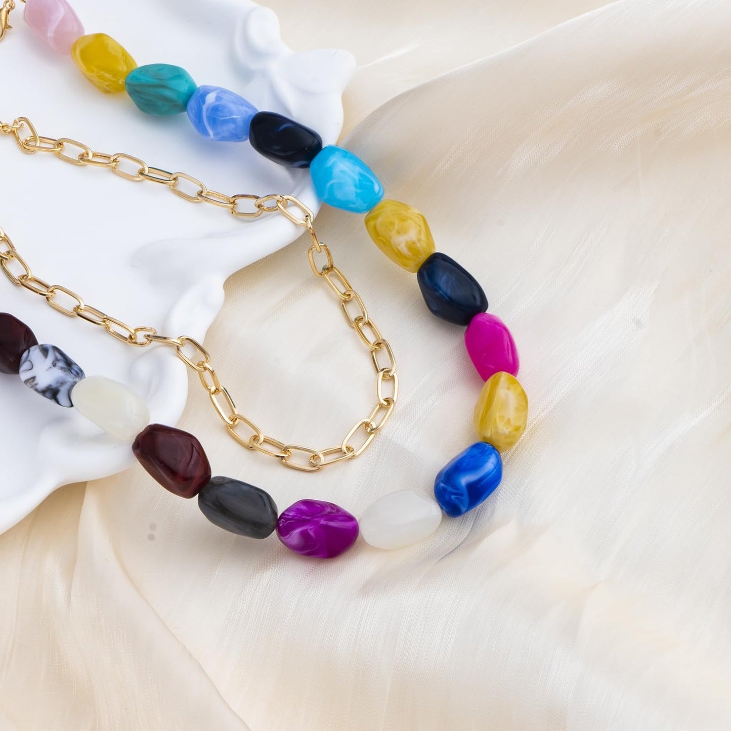 Casual Geometric Oval Resin Beaded Necklace Unisex Cable Chain