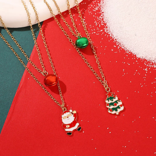 Collana a doppio strato in lega stile Ins con ciondolo Renna e Campanella di Natale per Donna, Gioielli per Feste Natalizie