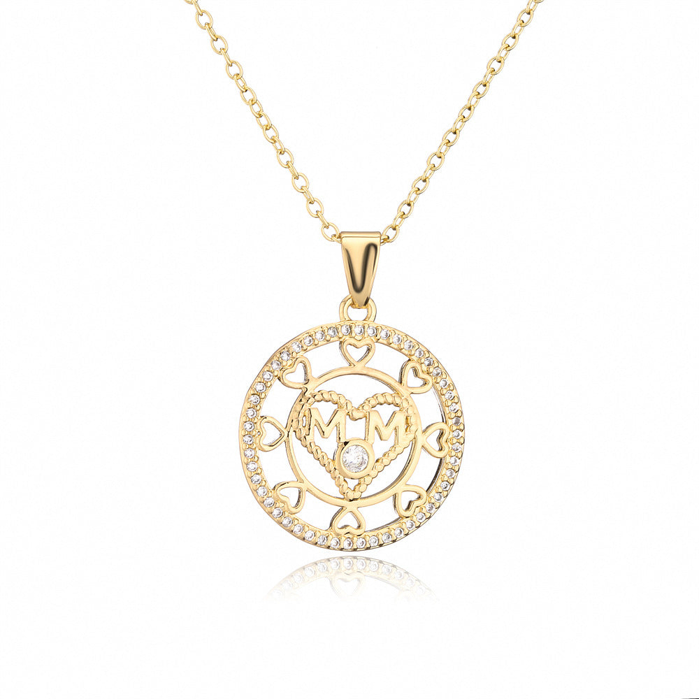 Minimalist MOM Pendant Necklace in Copper with 18K Gold Plating and Zircon Inlay for Women
