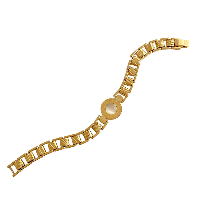 Gold Plated Titanium Steel Round Shell Cat's Eye Bracelet