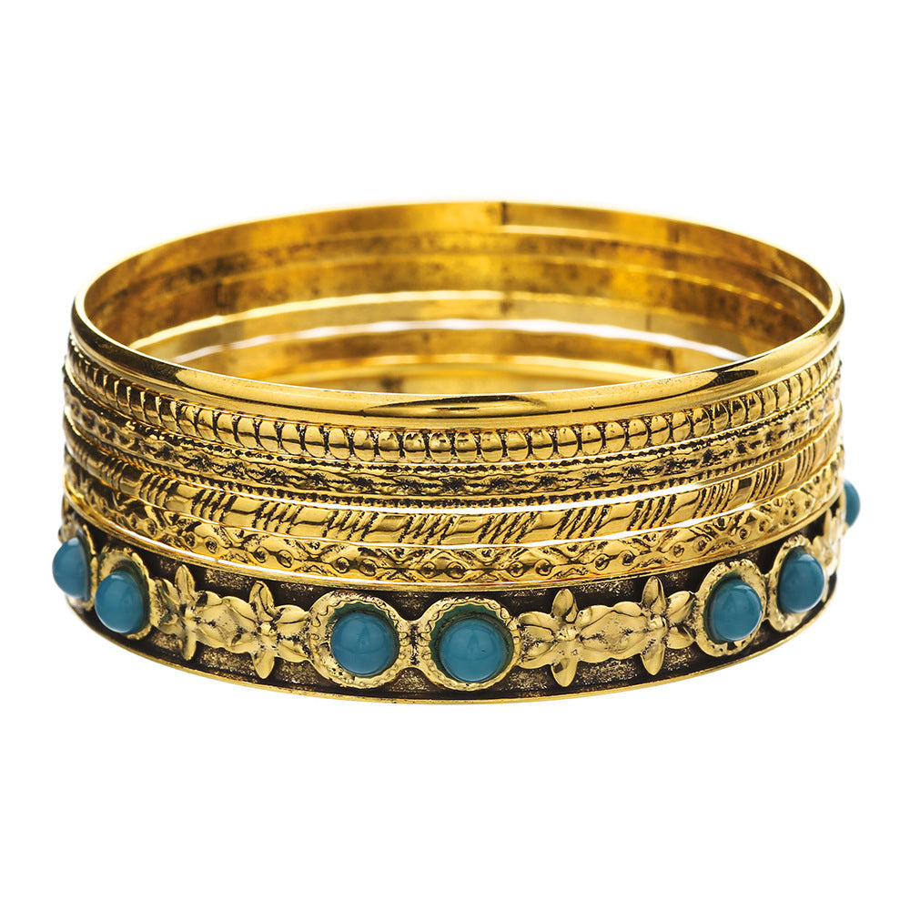 Bohemian Geometric Round Plated Alloy Bangle Set