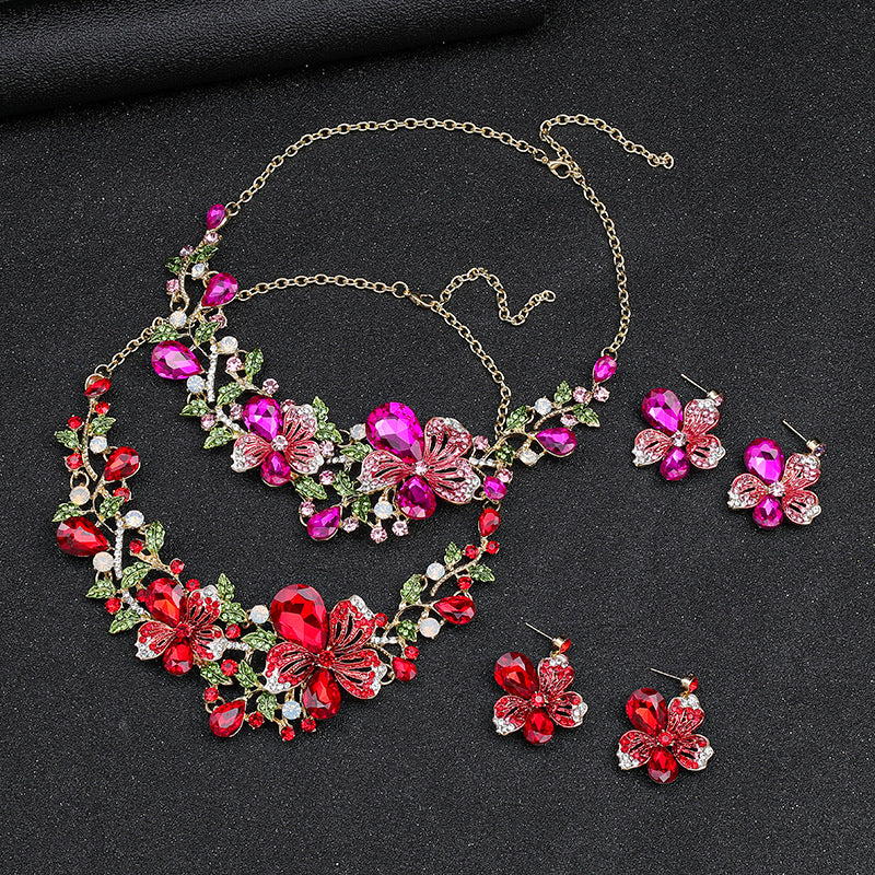 Vintage Floral Alloy Necklace and Earrings Set with Plated Finish and O-Chain for Women