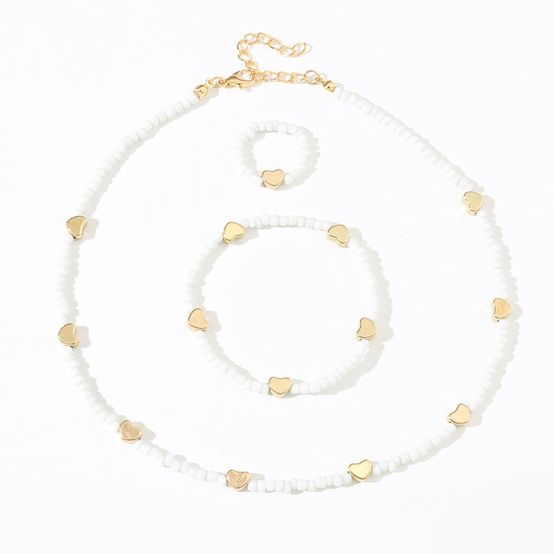 Collar con colgante de corazón de cuentas de cristal hecho a mano, estilo bohemio minimalista para niños