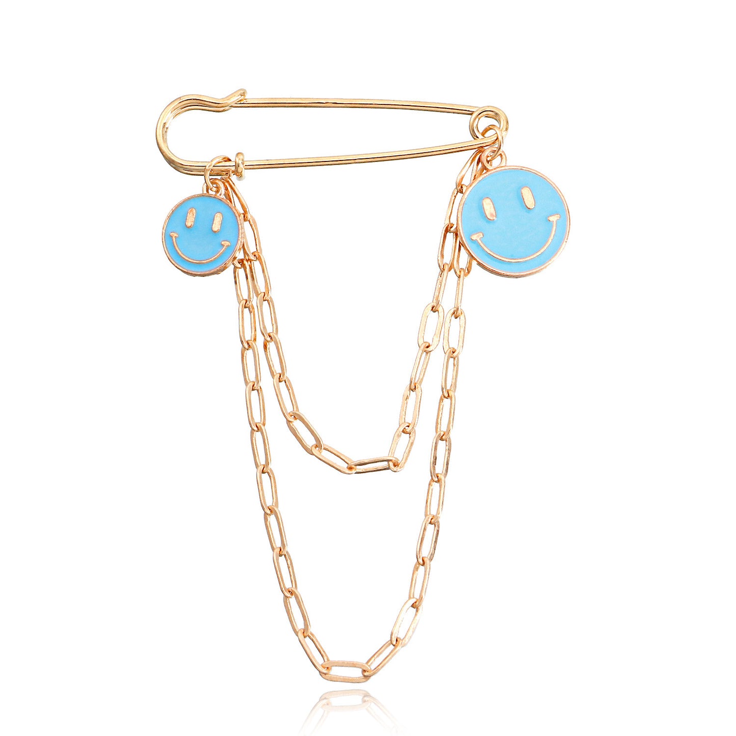 Hip Hop Style Blue Smiley Face Tassel Brooch for Women Alloy Geometric Pendant Pin with Plated Finish