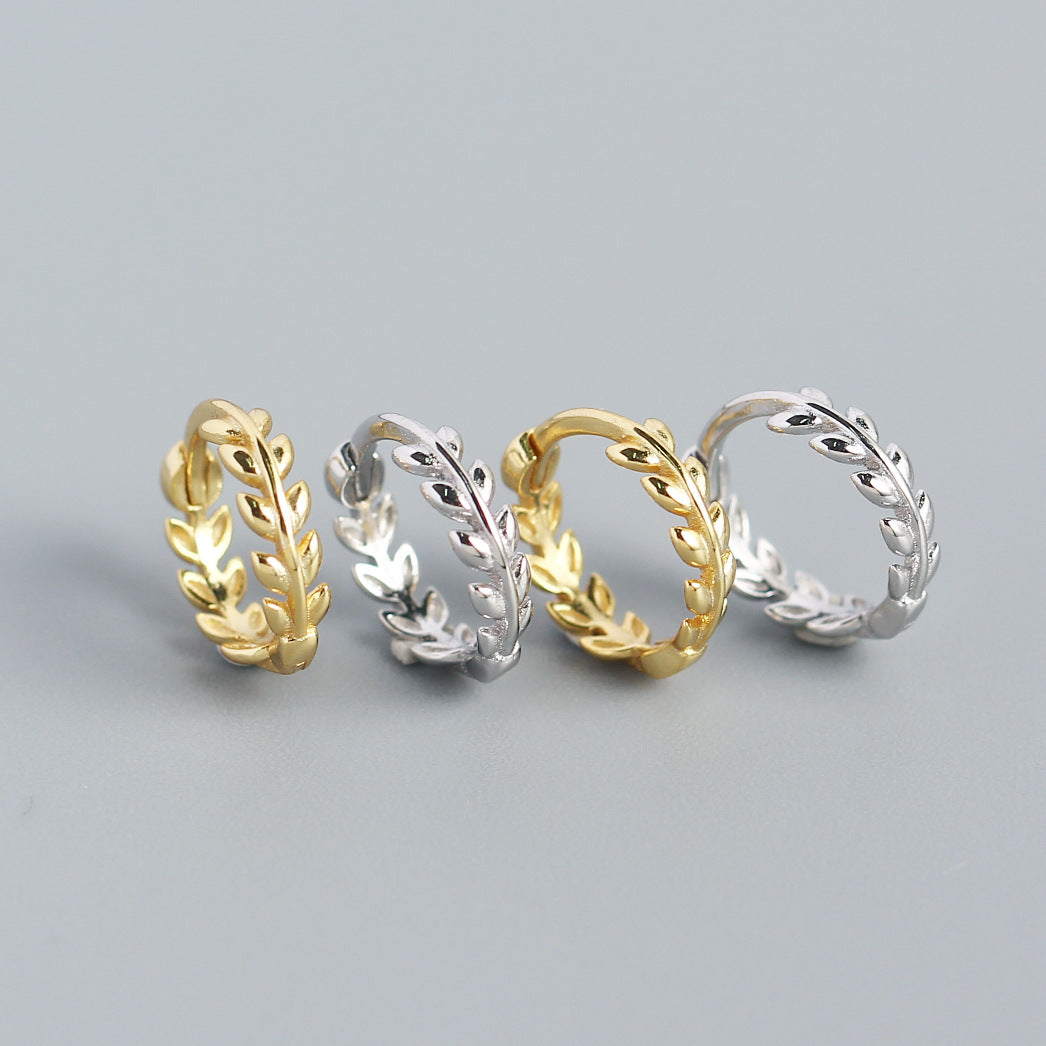 Orecchini a cerchio minimalisti in argento sterling 925 lucido a forma di foglia