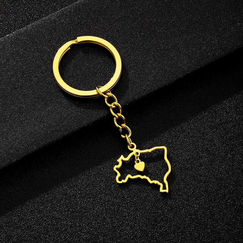 Colgante de Llavero de Acero Inoxidable Pulido con Forma de Corazón Estilo Étnico y Detalles Calados