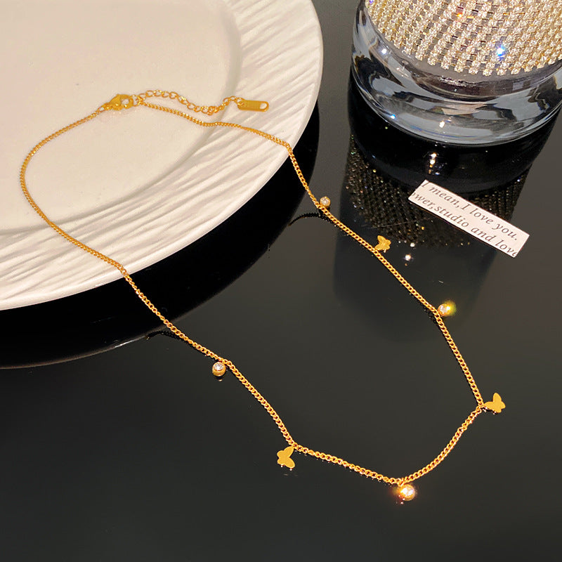 Elegant Butterfly Geometric Titanium Steel Plated Necklace for Women