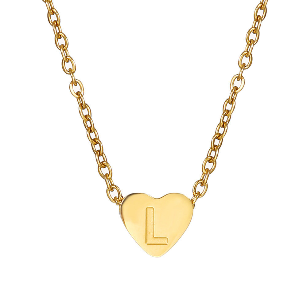 Vintage 18K Gold Plated Heart Letter Stainless Steel Necklace for Women