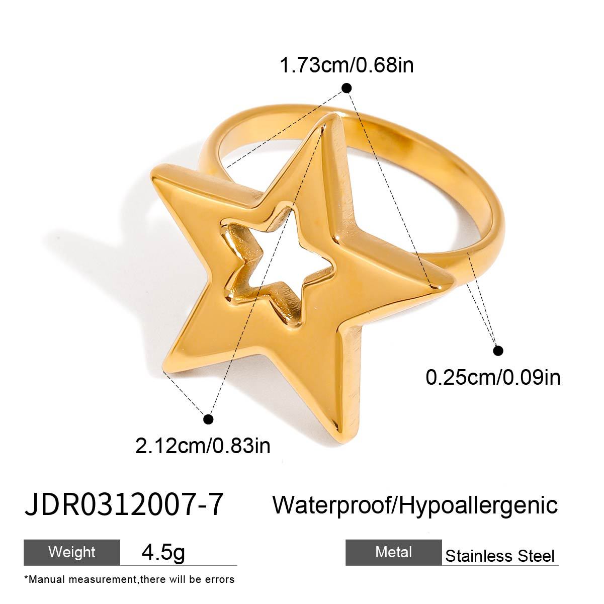 Minimalist Geometric Star Stainless Steel Plated Ring for Women
