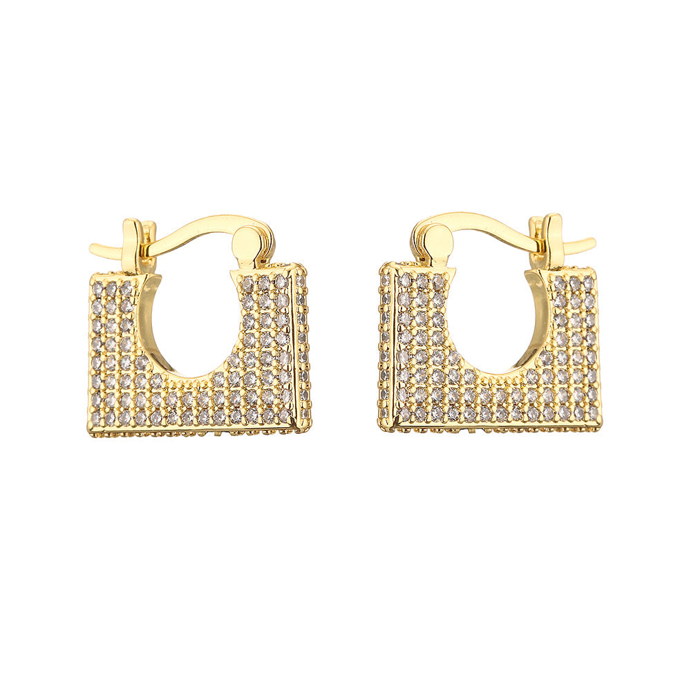 Vintage Luxury Geometric Earrings for Women with Brass Base Plated in Real Gold and Zircon Inlay