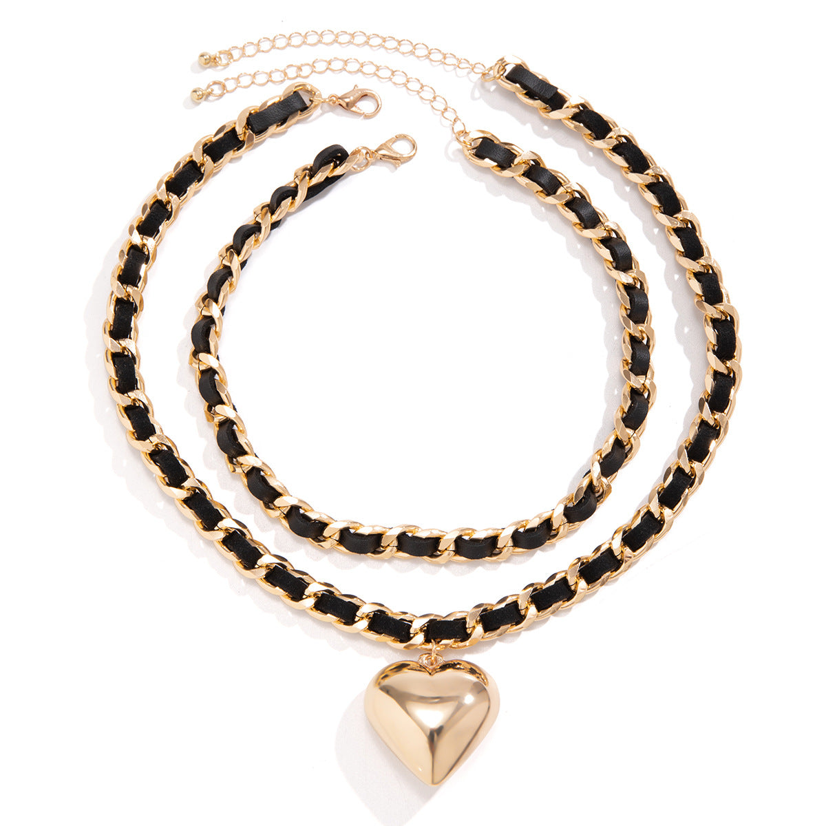 Collana con ciondolo geometrico a cuore vintage con catena in metallo placcato per donna