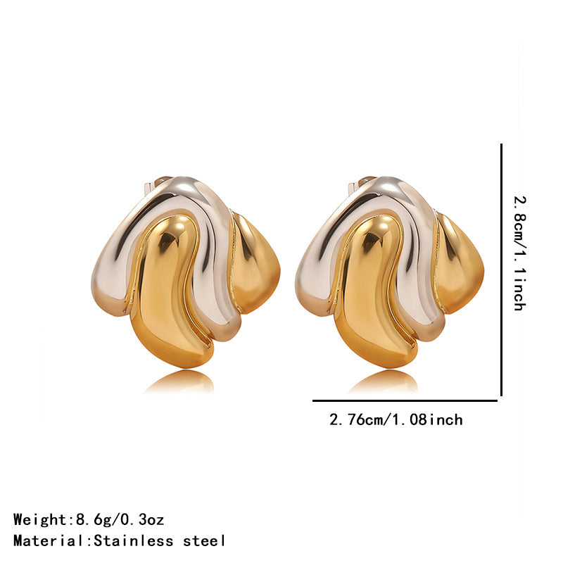 Luxury Casual Geometric Gold Plated Stainless Steel Earrings Two-Tone Design for Women