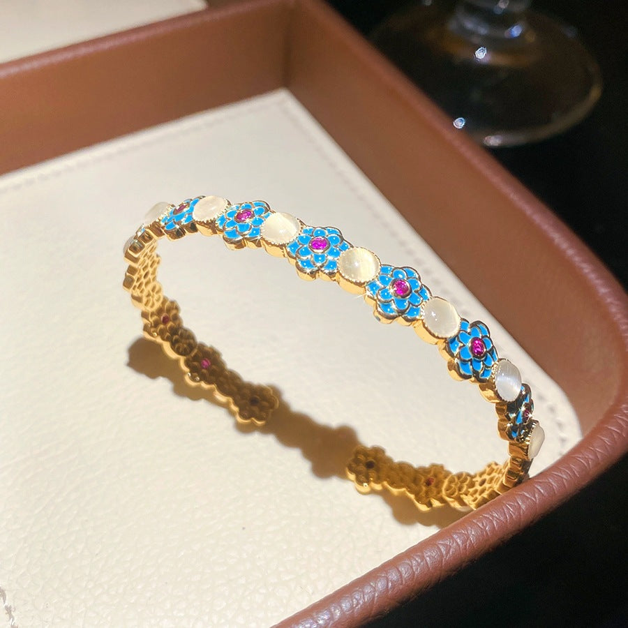 Luxury Elegant Brass Plated Crystal Cubic Zirconia Beaded Bracelet for Women