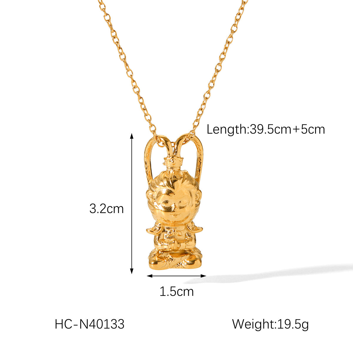 Minimalist Monkey-Shaped Stainless Steel Pendant Necklace with 18K Gold Plating and O-Chain for Women