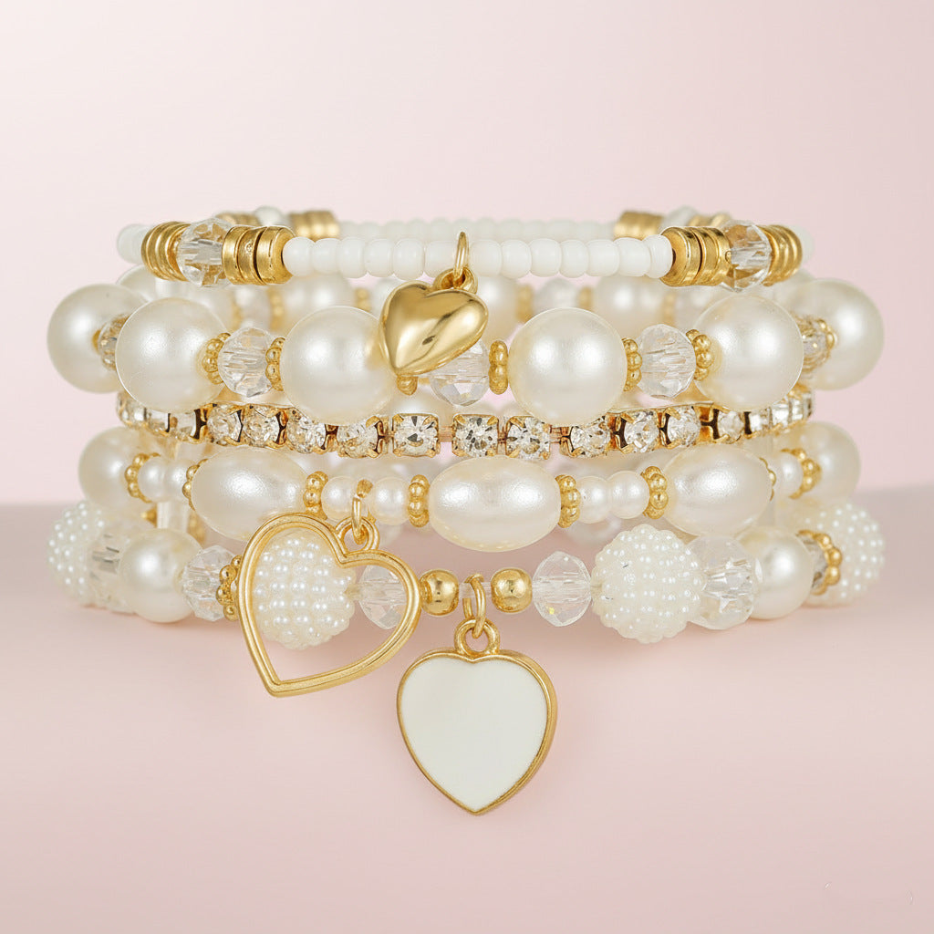 Minimalist Heart Geometric Alloy Pearl Bracelet for Women