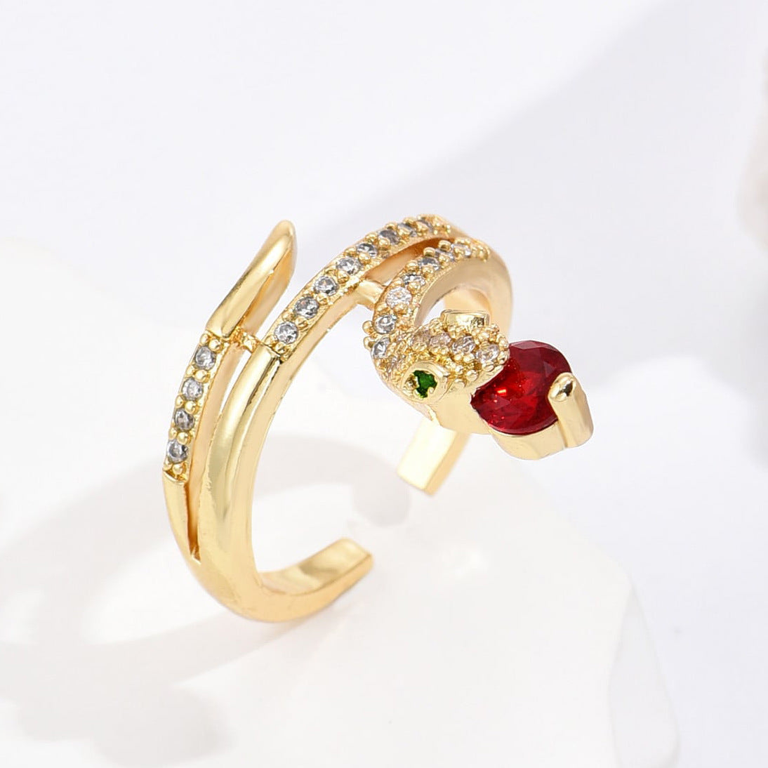 Minimalist Geometric Copper Ring with 18K Gold Plating and Micro-Paved Zirconia for Women