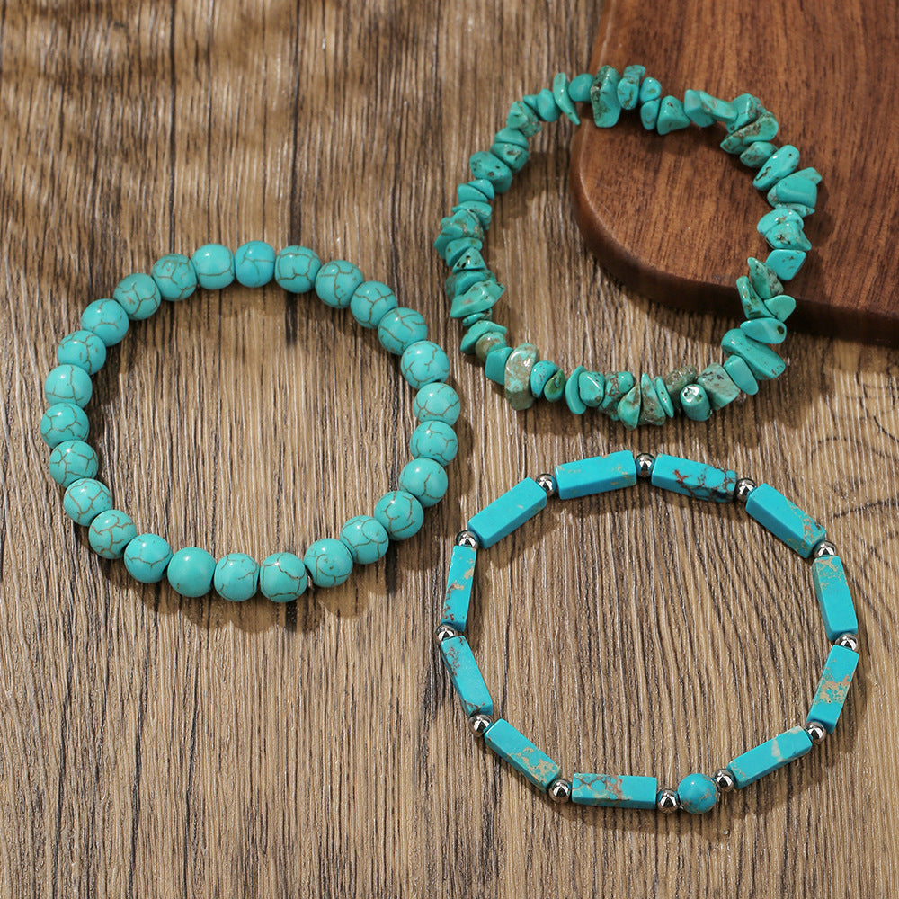 Bohemian Handmade Geometric Round Turquoise Shoushan Stone Stretch Bracelet